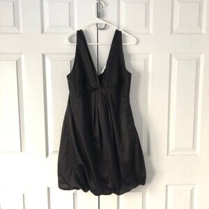 Black Satin Wide Puffball Hem Shift Dress